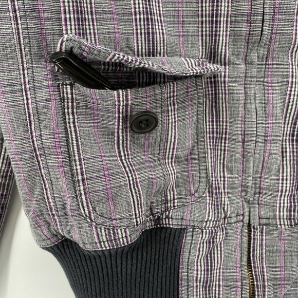 Roxy Jacket Girls Youth Size Large Faux Fur Hood Pockets Front Full Zip Tartan - Picture 9 of 14